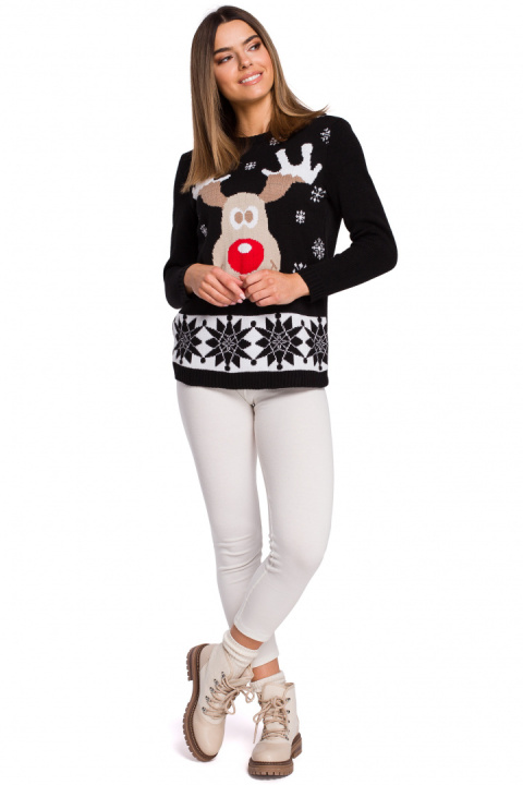 Sweter damski świąteczny z reniferem czarny MXS04 Sweter damski świąteczny z reniferem czarny MXS04