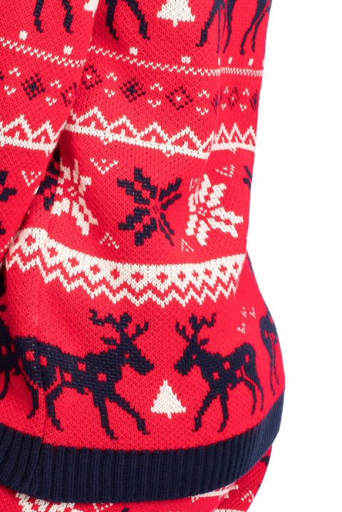 Sweter damski świąteczny wzór w renifery i śnieżki czerwony LA091 Sweter damski świąteczny wzór w renifery i śnieżki czerwony LA091