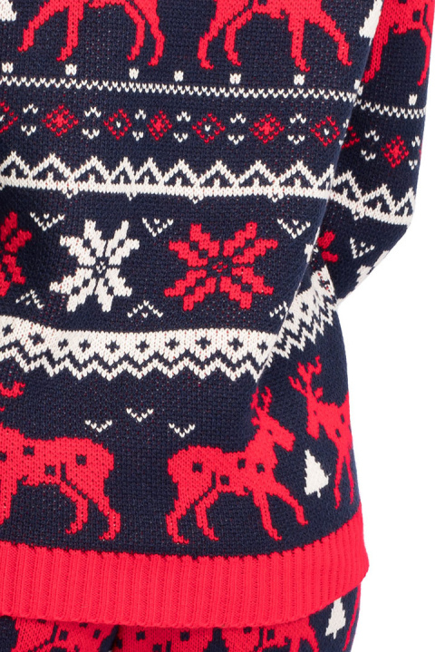 Sweter damski świąteczny wzór w renifery i śnieżki granatowy LA091 Sweter damski świąteczny wzór w renifery i śnieżki granatowy LA091