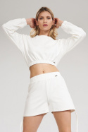 Bluza damska dresowa krótka crop top z szeroką gumą ecru M771