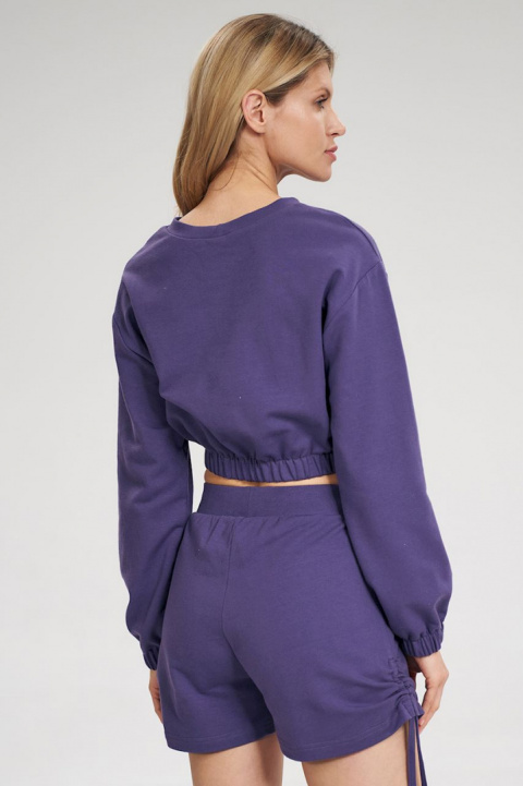 Bluza damska dresowa krótka crop top z szeroką gumą fioletowa M771 Bluza damska dresowa krótka crop top z szeroką gumą fioletowa M771