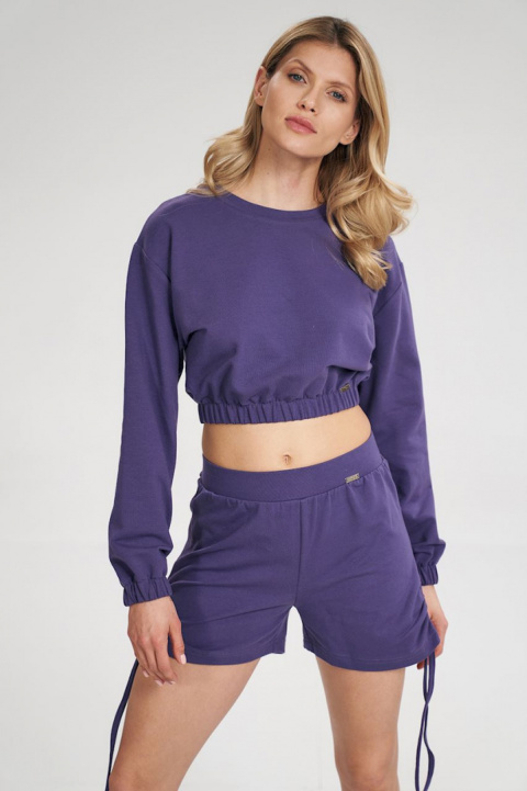 Bluza damska dresowa krótka crop top z szeroką gumą fioletowa M771 Bluza damska dresowa krótka crop top z szeroką gumą fioletowa M771