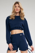 Bluza damska dresowa krótka crop top z szeroką gumą granatowa M771