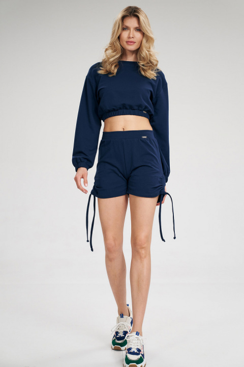 Bluza damska dresowa krótka crop top z szeroką gumą granatowa M771 Bluza damska dresowa krótka crop top z szeroką gumą granatowa M771
