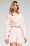 Bluza damska dresowa krótka crop top z szeroką gumą różowa M771