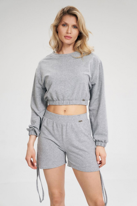 Bluza damska dresowa krótka crop top z szeroką gumą szara M771 Bluza damska dresowa krótka crop top z szeroką gumą szara M771