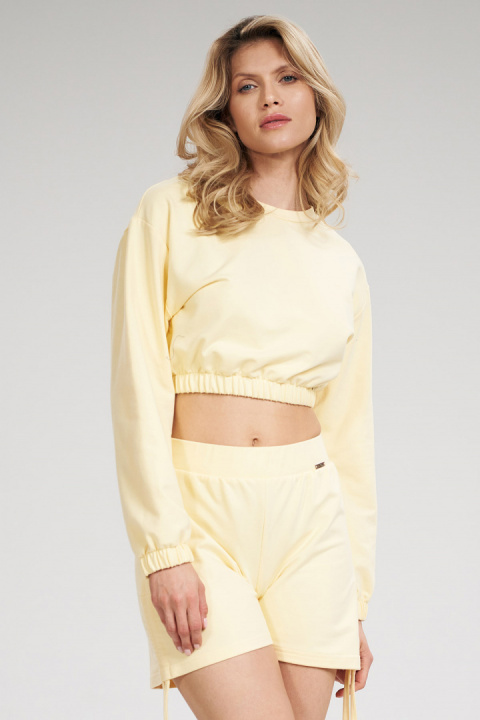 Bluza damska dresowa krótka crop top z szeroką gumą żólta M771 Bluza damska dresowa krótka crop top z szeroką gumą żólta M771