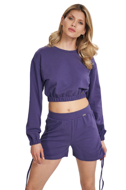 Bluza damska dresowa krótka crop top z szeroką gumą fioletowa M771