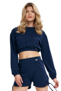 Bluza damska dresowa krótka crop top z szeroką gumą granatowa M771