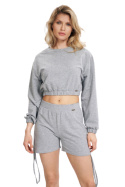 Bluza damska dresowa krótka crop top z szeroką gumą szara M771