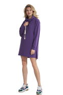 Sukienka mini luźna sportowa z kominem długi rękaw fioletowa M797
