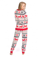 Sweter damski świąteczny wzór w renifery i śnieżki biały LA091