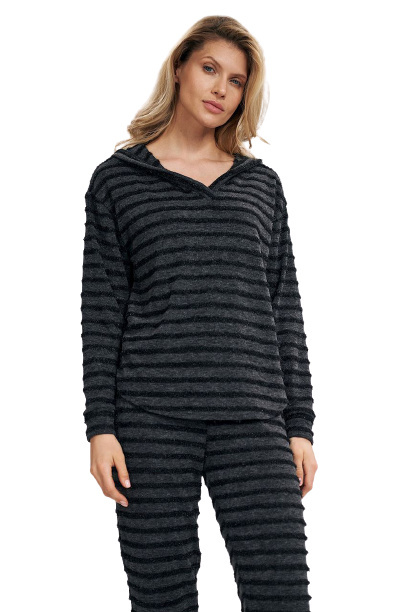 Bluza damska ciepła z kapturem luźny dekolt serek V czarna M812 Bluza damska ciepła z kapturem luźny dekolt serek V czarna M812