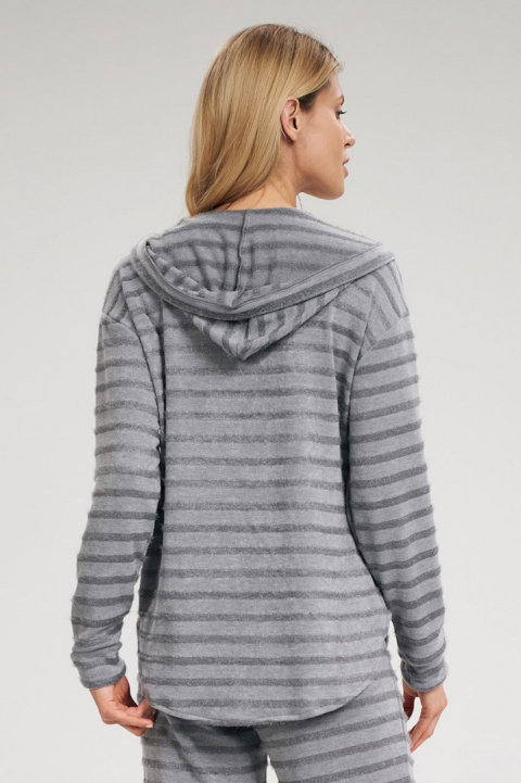 Bluza damska ciepła z kapturem luźny dekolt serek V szara M812 Bluza damska ciepła z kapturem luźny dekolt serek V szara M812