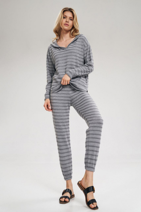 Bluza damska ciepła z kapturem luźny dekolt serek V szara M812 Bluza damska ciepła z kapturem luźny dekolt serek V szara M812