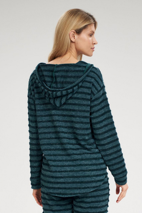 Bluza damska ciepła z kapturem luźny dekolt serek V zielona M812 Bluza damska ciepła z kapturem luźny dekolt serek V zielona M812