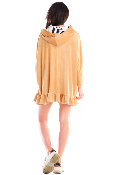 Bluza damska welurowa oversize z kapturem luźna beżowa A419 Bluza damska welurowa oversize z kapturem luźna beżowa A419