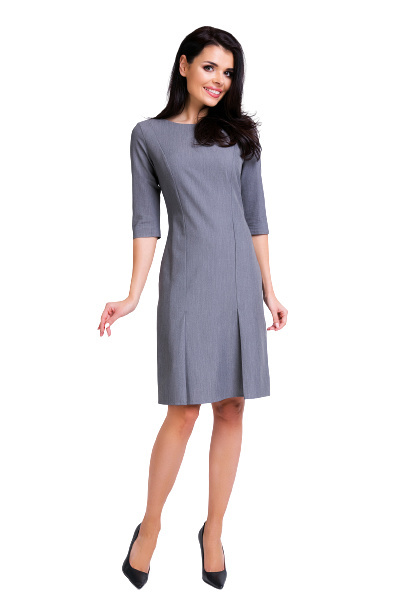 Elegancka sukienka midi dopasowana z rękawami 3/4 szara A158 Elegancka sukienka midi dopasowana z rękawami 3/4 szara A158
