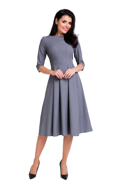 Elegancka sukienka midi rozkloszowana z dekoltem w łódkę szara A159 Elegancka sukienka midi rozkloszowana z dekoltem w łódkę szara A159