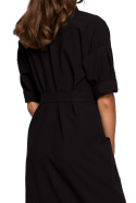 Sukienka szmizjerka midi z paskiem zapinana na guziki XXL czarna S230