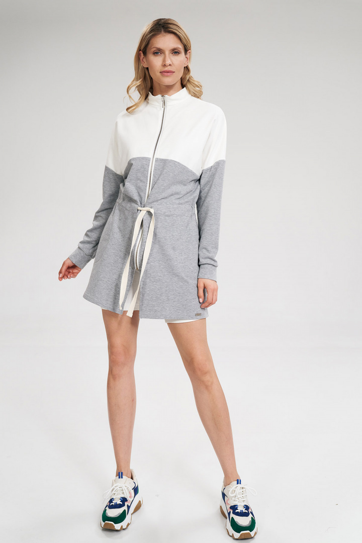 Bluza damska długa rozpinana wiązana bawełniana ecru-szary M784 Bluza damska długa rozpinana wiązana bawełniana ecru-szary M784