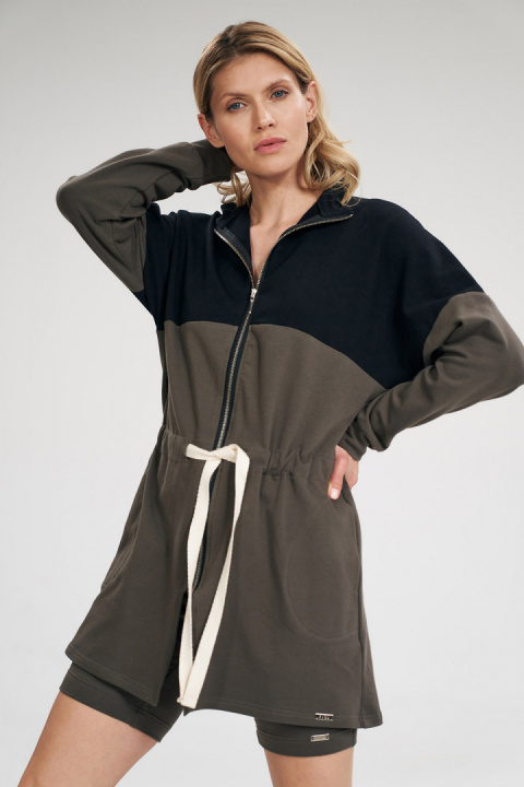 Bluza damska długa rozpinana wiązana bawełniana oliwka-czarny M784 Bluza damska długa rozpinana wiązana bawełniana oliwka-czarny M784
