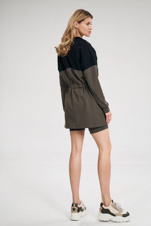 Bluza damska długa rozpinana wiązana bawełniana oliwka-czarny M784 Bluza damska długa rozpinana wiązana bawełniana oliwka-czarny M784