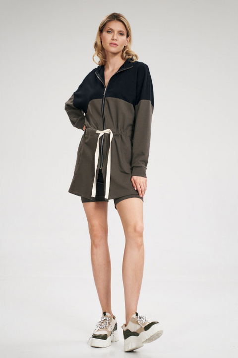 Bluza damska długa rozpinana wiązana bawełniana oliwka-czarny M784 Bluza damska długa rozpinana wiązana bawełniana oliwka-czarny M784
