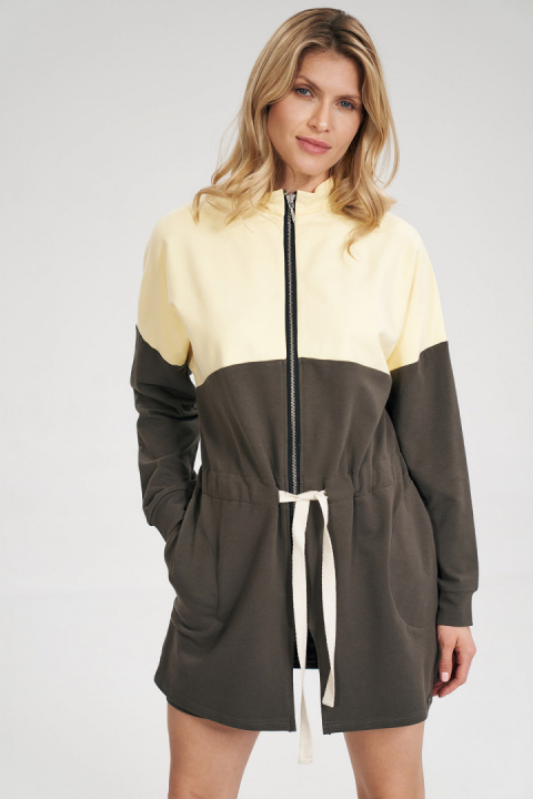 Bluza damska długa rozpinana wiązana bawełniana oliwka-żółty M784 Bluza damska długa rozpinana wiązana bawełniana oliwka-żółty M784