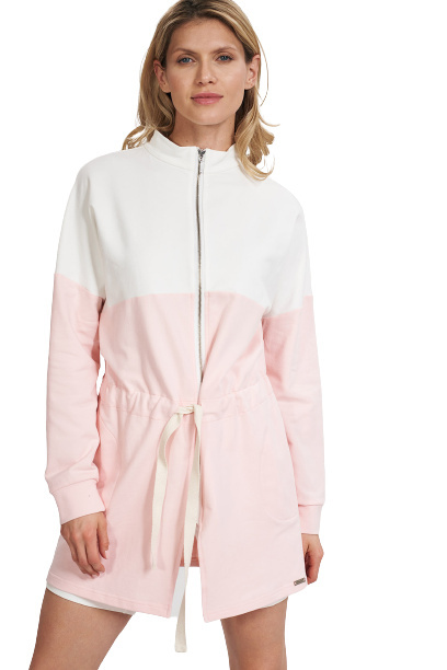 Bluza damska długa rozpinana wiązana bawełniana róż-ecru M784 Bluza damska długa rozpinana wiązana bawełniana róż-ecru M784