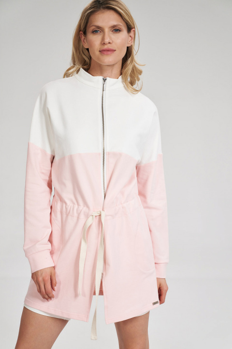 Bluza damska długa rozpinana wiązana bawełniana róż-ecru M784 Bluza damska długa rozpinana wiązana bawełniana róż-ecru M784