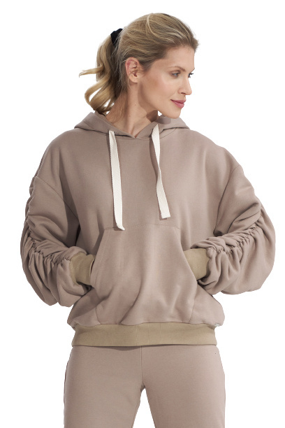 Bluza dmaska dresowa z kapturem i kieszenią gruba bawełna beżowa M801 Bluza dmaska dresowa z kapturem i kieszenią gruba bawełna beżowa M801