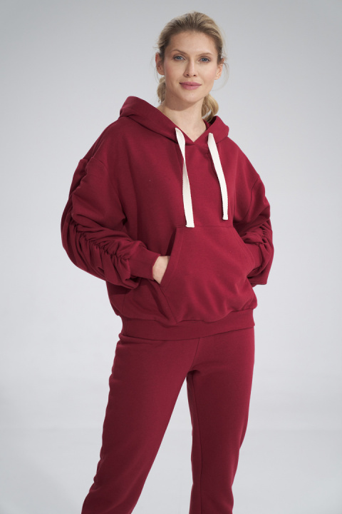 Bluza dmaska dresowa z kapturem i kieszenią gruba bawełna bordowaM801 Bluza dmaska dresowa z kapturem i kieszenią gruba bawełna bordowaM801