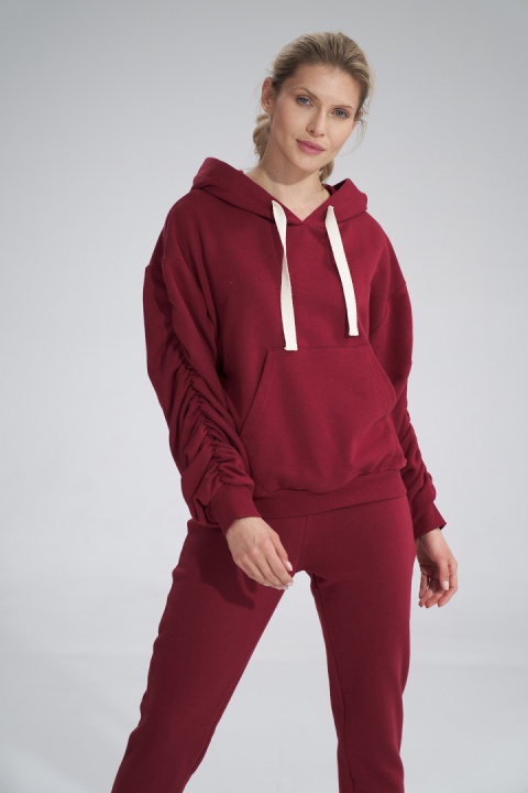 Bluza dmaska dresowa z kapturem i kieszenią gruba bawełna bordowaM801 Bluza dmaska dresowa z kapturem i kieszenią gruba bawełna bordowaM801