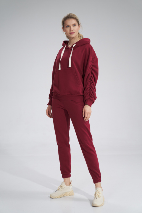 Bluza dmaska dresowa z kapturem i kieszenią gruba bawełna bordowaM801 Bluza dmaska dresowa z kapturem i kieszenią gruba bawełna bordowaM801