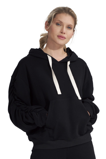 Bluza dmaska dresowa z kapturem i kieszenią gruba bawełna czarna M801 Bluza dmaska dresowa z kapturem i kieszenią gruba bawełna czarna M801