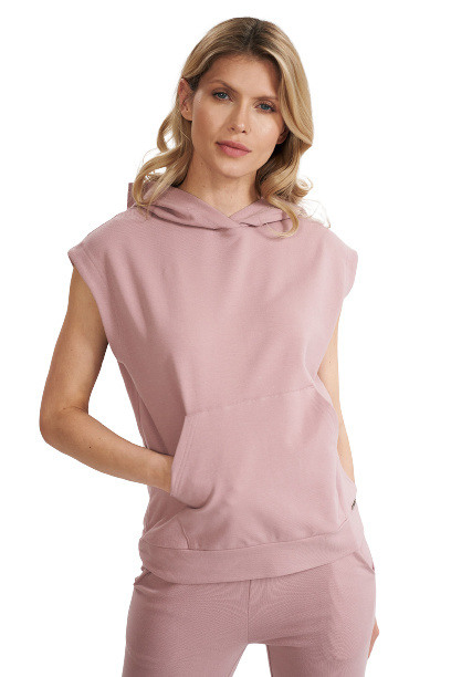 Bluza damska dresowa bezrękawnik z kapturem i kieszenią ciemny róż M802 Bluza damska dresowa bezrękawnik z kapturem i kieszenią ciemny róż M802