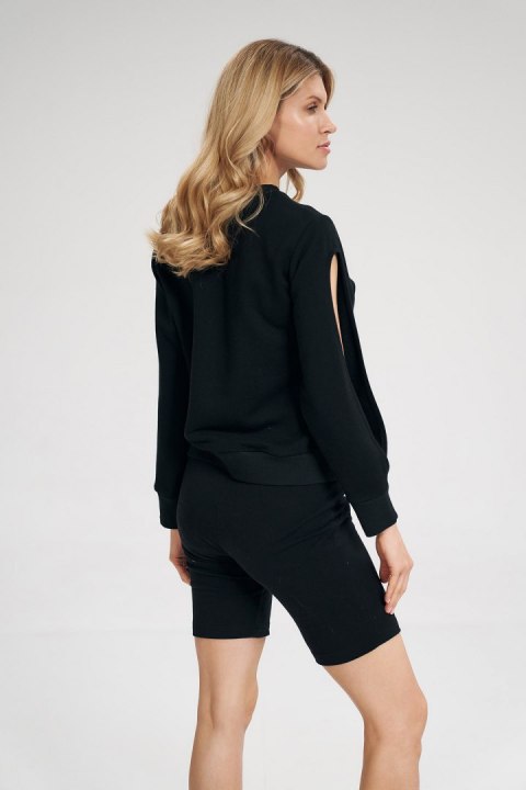 Bluza damska dresowa ze ściągaczem rękaw z pęknięciem czarna M803 Bluza damska dresowa ze ściągaczem rękaw z pęknięciem czarna M803