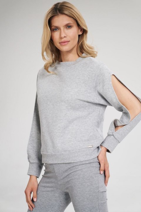 Bluza damska dresowa ze ściągaczem rękaw z pęknięciem szara M803 Bluza damska dresowa ze ściągaczem rękaw z pęknięciem szara M803