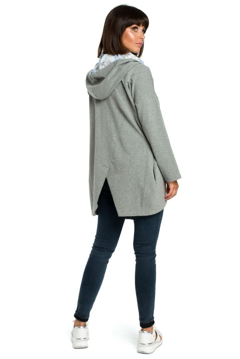 Bluza damska oversize z kapturem rozpinana na skos szara L/XL B091 Bluza damska oversize z kapturem rozpinana na skos szara L/XL B091