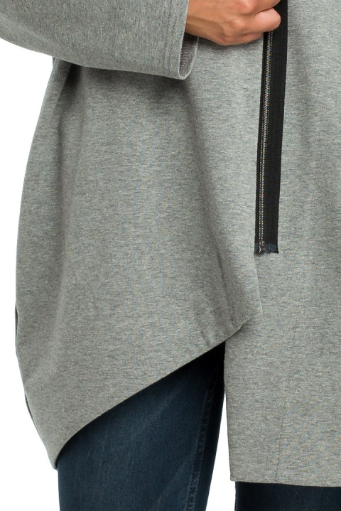 Bluza damska oversize z kapturem rozpinana na skos szara L/XL B091 Bluza damska oversize z kapturem rozpinana na skos szara L/XL B091