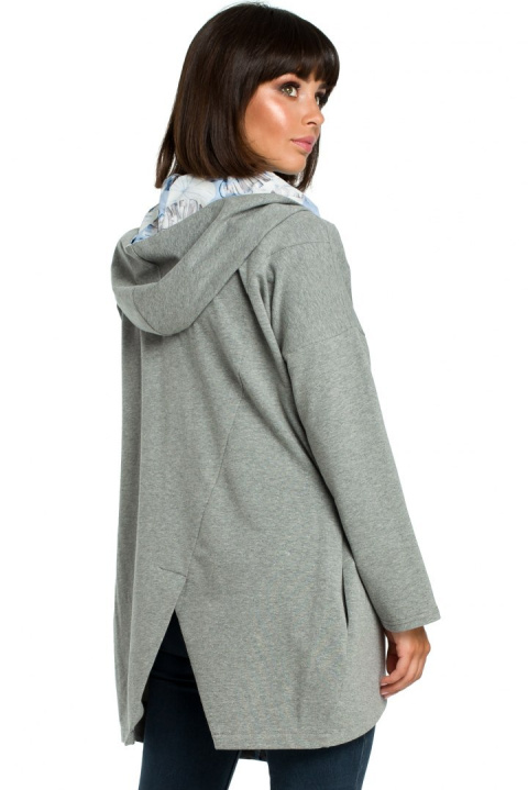 Bluza damska oversize z kapturem rozpinana na skos szara L/XL B091 Bluza damska oversize z kapturem rozpinana na skos szara L/XL B091