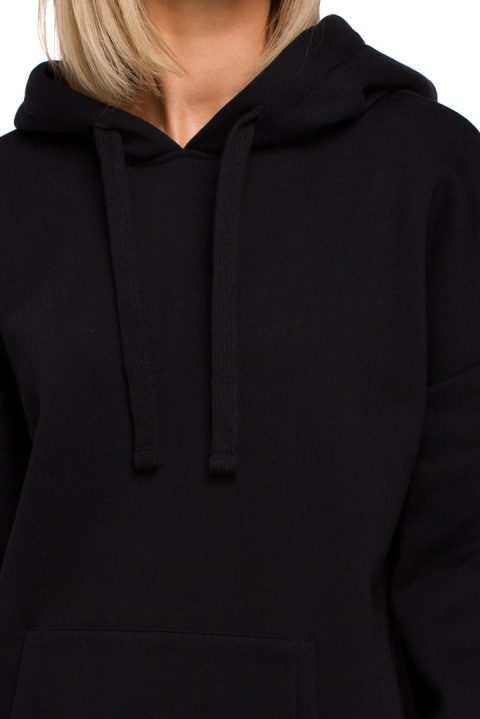 Długa bluza damska oversize z kapturem i kieszenią czarna S/M me534 Długa bluza damska oversize z kapturem i kieszenią czarna S/M me534