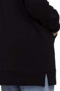 Długa bluza damska oversize z kapturem i kieszenią czarna S/M me534