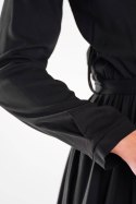 Sukienka midi rozkloszowana wiązana długi rękaw dekolt V czarna A471