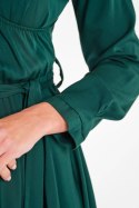 Sukienka midi rozkloszowana wiązana długi rękaw dekolt V zielona A471
