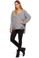 Sweter damski oversize asymetryczy z dziurami szary me473