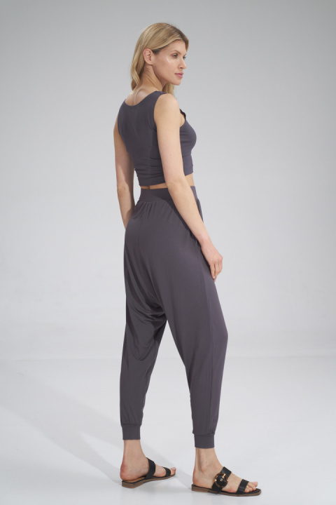 Top damski krótki crop z wiskozy bez rękawów ciemny szary M795 Top damski krótki crop z wiskozy bez rękawów ciemny szary M795