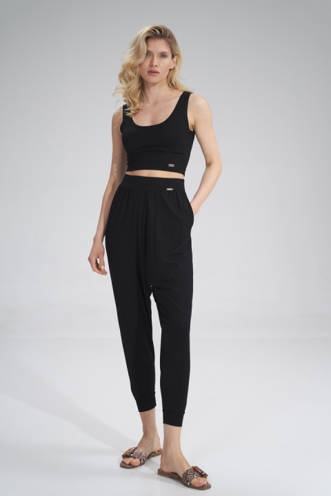 Top damski krótki crop z wiskozy bez rękawów czarny M795 Top damski krótki crop z wiskozy bez rękawów czarny M795