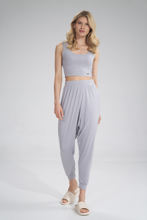 Top damski krótki crop z wiskozy bez rękawów jasny szary M795 Top damski krótki crop z wiskozy bez rękawów jasny szary M795